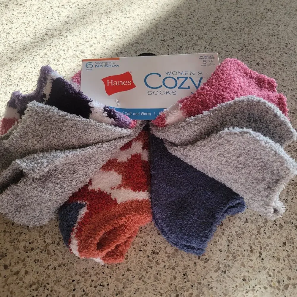 Hanes Womens Cozy Fuzzy No Show Super Soft Slipper Socks MultiColor✨️6pr✨️NEW